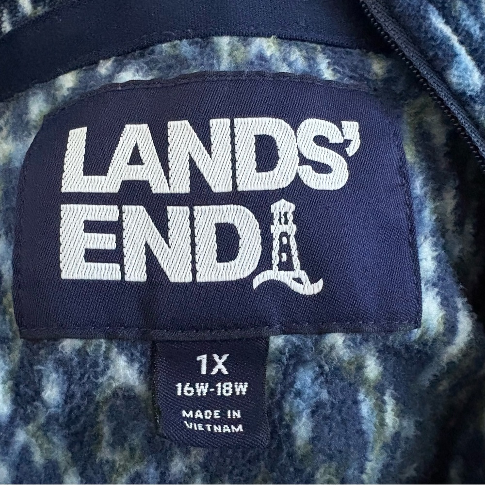 Lands' End Navy and White Patterned Fleece Quarter Zip Women’s 1X - Picture 5 of 7